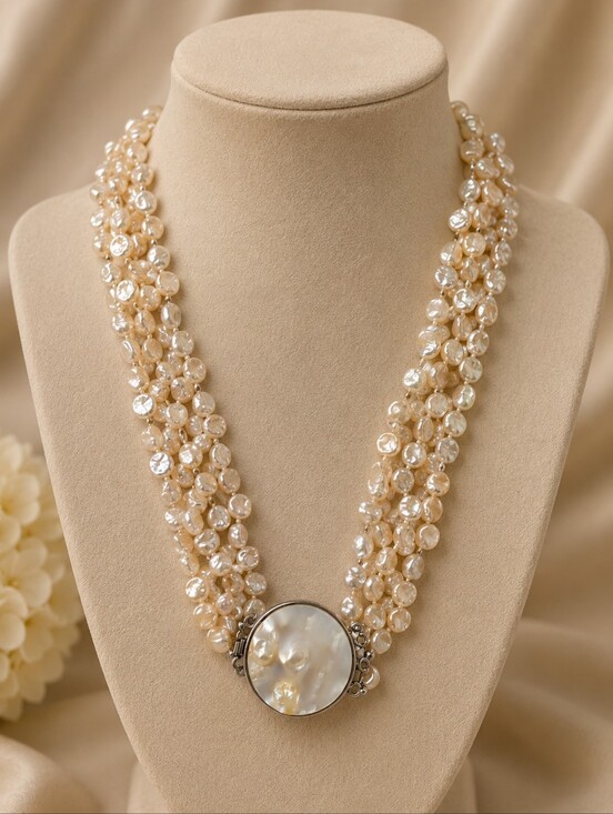 Jewelry - Vintage Three-Strand Freshwater Pearl Necklace with Mother-of-Pearl Clasp